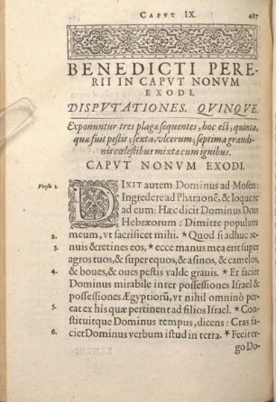 Benedicti Pererii In Capvt Nonvm Exodi, Dispvtationes Qvinqve.