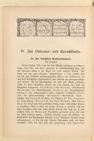 IV. Zur Literatur- und Sprachkunde