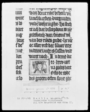 Sächsische Weltchronik (bis zum Jahre 1229) — Phantasieportrait Otto 2., Folio 82verso