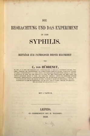 Die Beobachtung und das Experiment in der Syphilis
