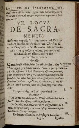 VII. Locus. De Sacramentis.