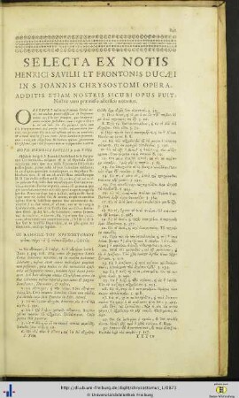 Selecta ex notis Henrici Savilii et Frontonis ducaei in S. Joannis Chrysostomi opera.
