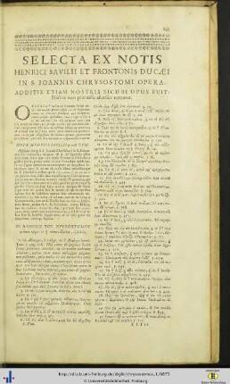 Selecta ex notis Henrici Savilii et Frontonis ducaei in S. Joannis Chrysostomi opera.