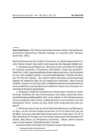 Sascha Bechmann: Bedeutungswandel deutscher Verben. Einge gebrauchstheoretische Untersuchung. (Tübinger Beiträge zur Linguistik 543). Tübingen: Gunter Narr. 400 S. [Rezension]