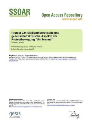 Protest 2.0: Medientheoretische und gesellschaftskritische Aspekte der Protestbewegung "Uni brennt!"
