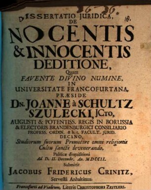 Dissertatio Juridica, De Nocentis & Innocentis Deditione