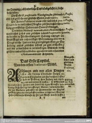Das Erste Capitul. Von den ersten Praeservativ Mittel