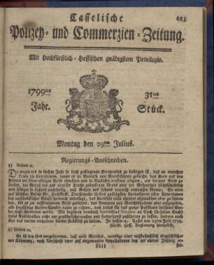31tes Stueck, Montag den 29ten Julius 1799