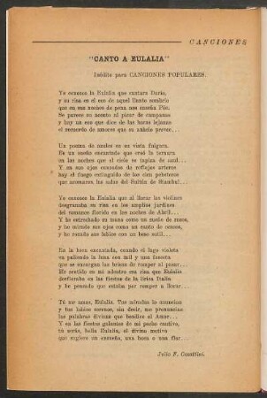 "Canto a Eulalia" : Inédito para "Canciones populares"