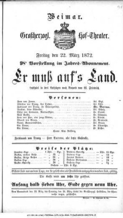Er muß auf's Land