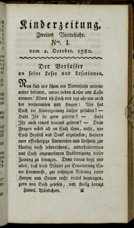 Nro. I. vom 2. October 1780