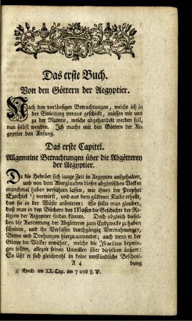Das erste Capitel. Allgemeine Betrachtungen über die Abgötterey der Aegyptier