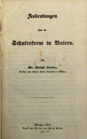 Andeutungen über die Schulreform in Baiern