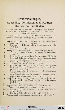 Handzeichnungen, Aquarelle, Ölskizzen und Studien alter und moderner Meister (Nr. 1-231)