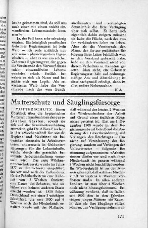 Mutterschutz und Säuglingsfürsorge