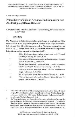 Präpositionsvariation in Argumentstrukturmustern zum Ausdruck prospektiven Besitzes
