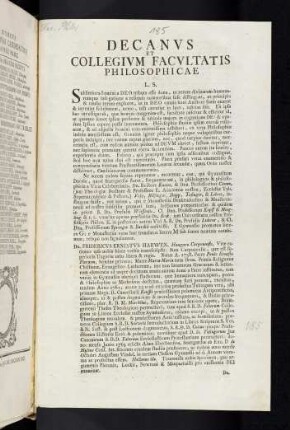 Decanvs Et Collegivm Facvltatis Philosophicae L. S.