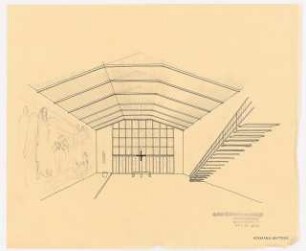 Siedlung Hinrichssegen, Bruckmühl Friedhof: Perspektivische Ansicht des Innenraumes der Friedhofskapelle