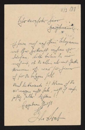 Brief von Julius Bab an Gerhart Hauptmann
