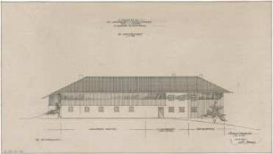 Gsaenger, Gustav; Lenggries (Bayern); Ländliche Kaffeepension mit Hühnerhaus, Frau Messmer - Erweiterung, Nordseite (Ansicht)
