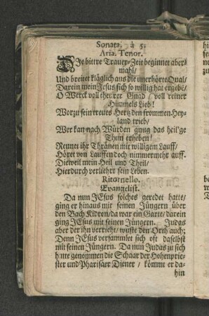 Sonata. à 5. Aria. Tenor. Die bittre Trauer-Zeit beginnet ...