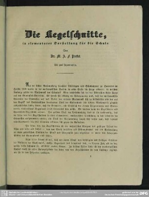 Die Kegelschnitte, in elementarer Darstellung für die Schule