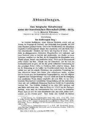 Das bergische Schulwesen unter der französischen Herrschaft (1806-1813): (Erster Teil)