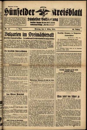 Erste Ausgabe vom Montag, den 03. März 1941.