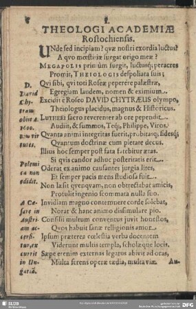 I. Theologi Academiae Rostochiensis