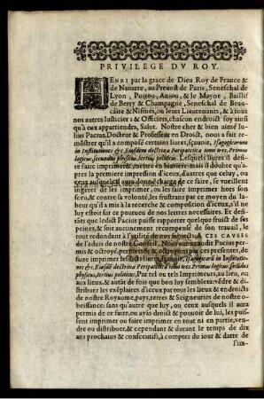 Privilege du Roy.