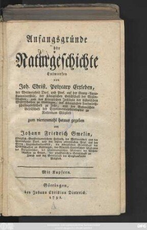 Anfangsgründe der Naturgeschichte : Mit Kupfern