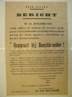 Maueranschlag für das besetzte Belgien mit der Verordnung über Brandschutzverhalten
