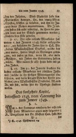 Das funfzehnte Kapitel, betreffend 1748. vom Hornung bis zum Jenner 1749.