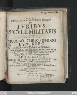 Dissertatio Inavgvralis Jvridica De Jvribvs Pecvlii Militaris