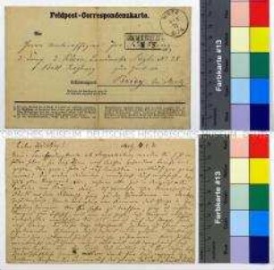 Feldpostkarte des Kameraden Joh. Fröbes an Joseph Köchling aus dem Deutsch-Französischen Krieg mit Grüßen auch von Freunden und der Beschreibung des Versuchs, sich in Metz zu treffen