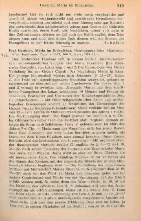 215-216 [Rezension] Gaechter, Paul, Maria im Erdenleben