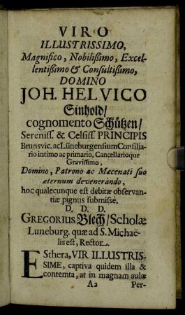 Viro Illustrissimo [...] Domino Joh. Helvico Sinhold [...]