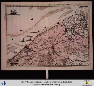 Carte particuliere des environs de Bruges, Ostende, Damme, l'Ecluse et autres.