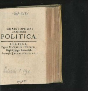 Christophori Praetorii Politica