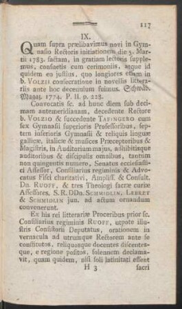 IX. [De initiatione & praesentatione novi Rectoris in Gymnasio]