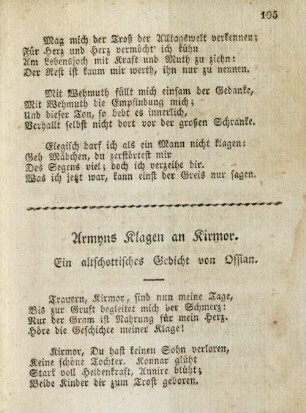 Armyns Klagen an Kirmor. Ein altschottisches Gedicht von Ossian