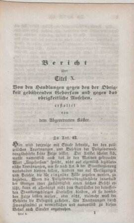 Bericht über Titel X. Von den Handlungen gegen den der Obrigkeit gebührenden Gehorsam und gegen das obrigkeitliche Ansehen