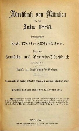 Adreßbuch für München. 1885