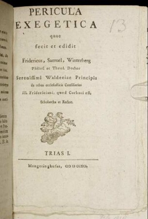 T.1: Pericula Exegetica. Trias I.