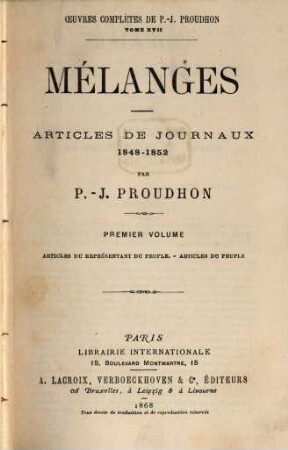 Mélanges : articles de journaux 1848 - 1852. 1