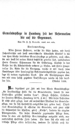 Gemeindepflege in Hamburg seit der Reformation bis auf die Gegenwart.