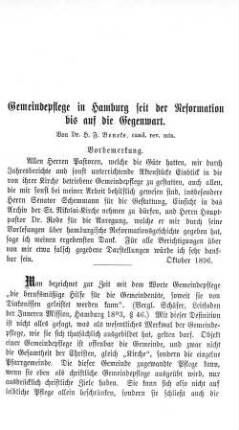 Gemeindepflege in Hamburg seit der Reformation bis auf die Gegenwart.