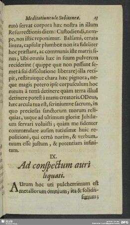 IX. Ad conspectum auri liquati