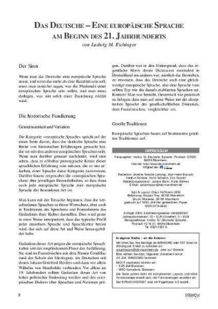 Das Deutsche – Eine europäische Sprache am Beginn des 21. Jahrhunderts