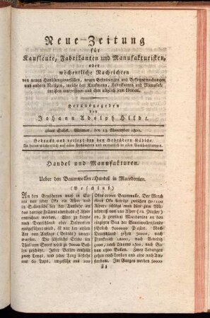 46tes Stück. Weimar, den 15. November 1800.